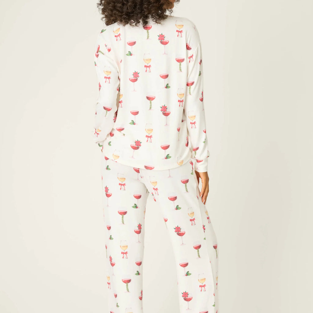 PJ Salvage Let's Get Toasty Holiday Wine Print Pants Set