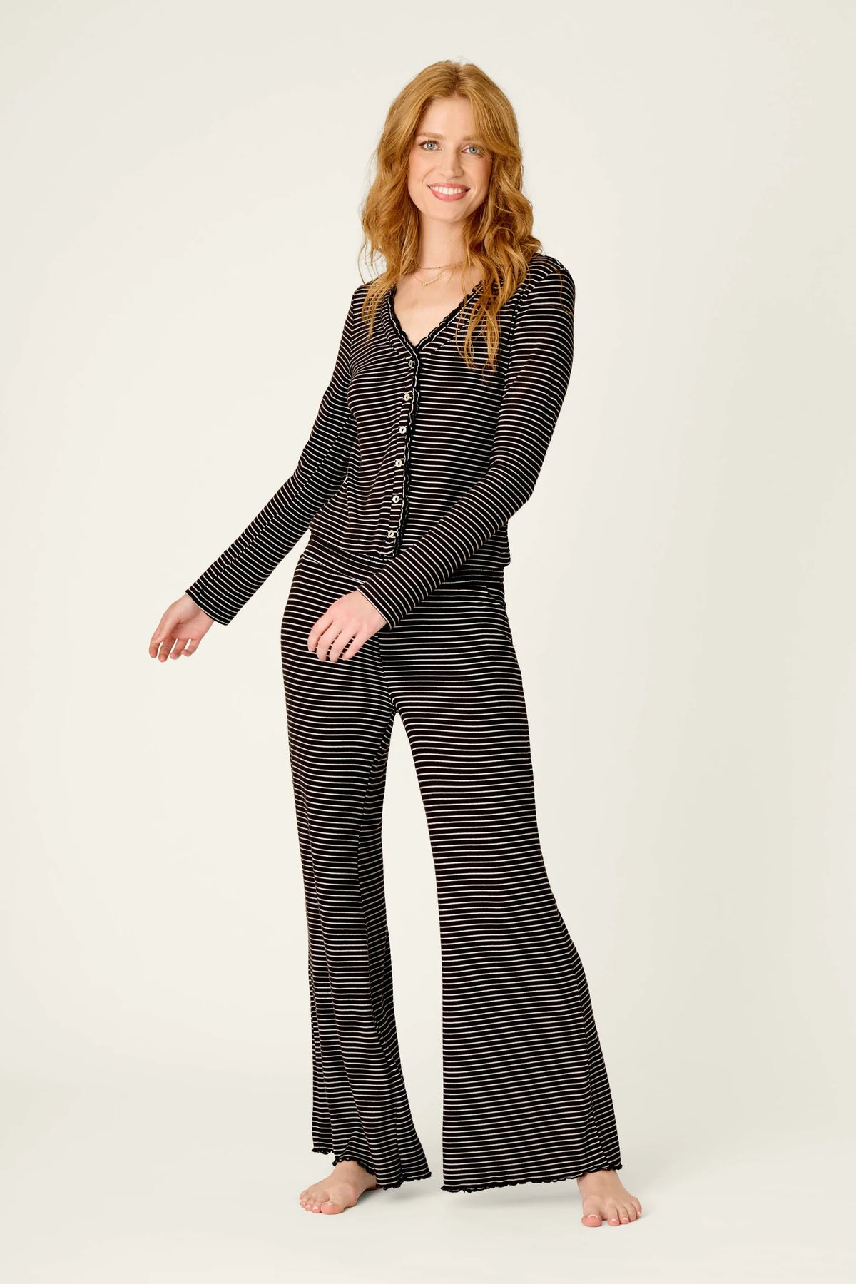 PJ Salvage Pretty Stripes Onyx Pointelle Cardigan