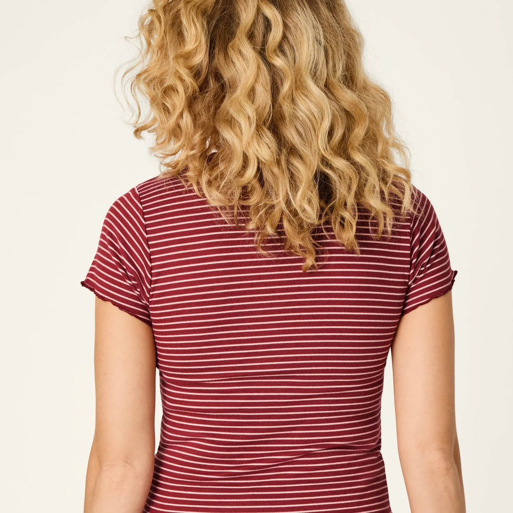 PJ Salvage Pretty Stripes Dark Wine Pointelle Short Sleeve Top