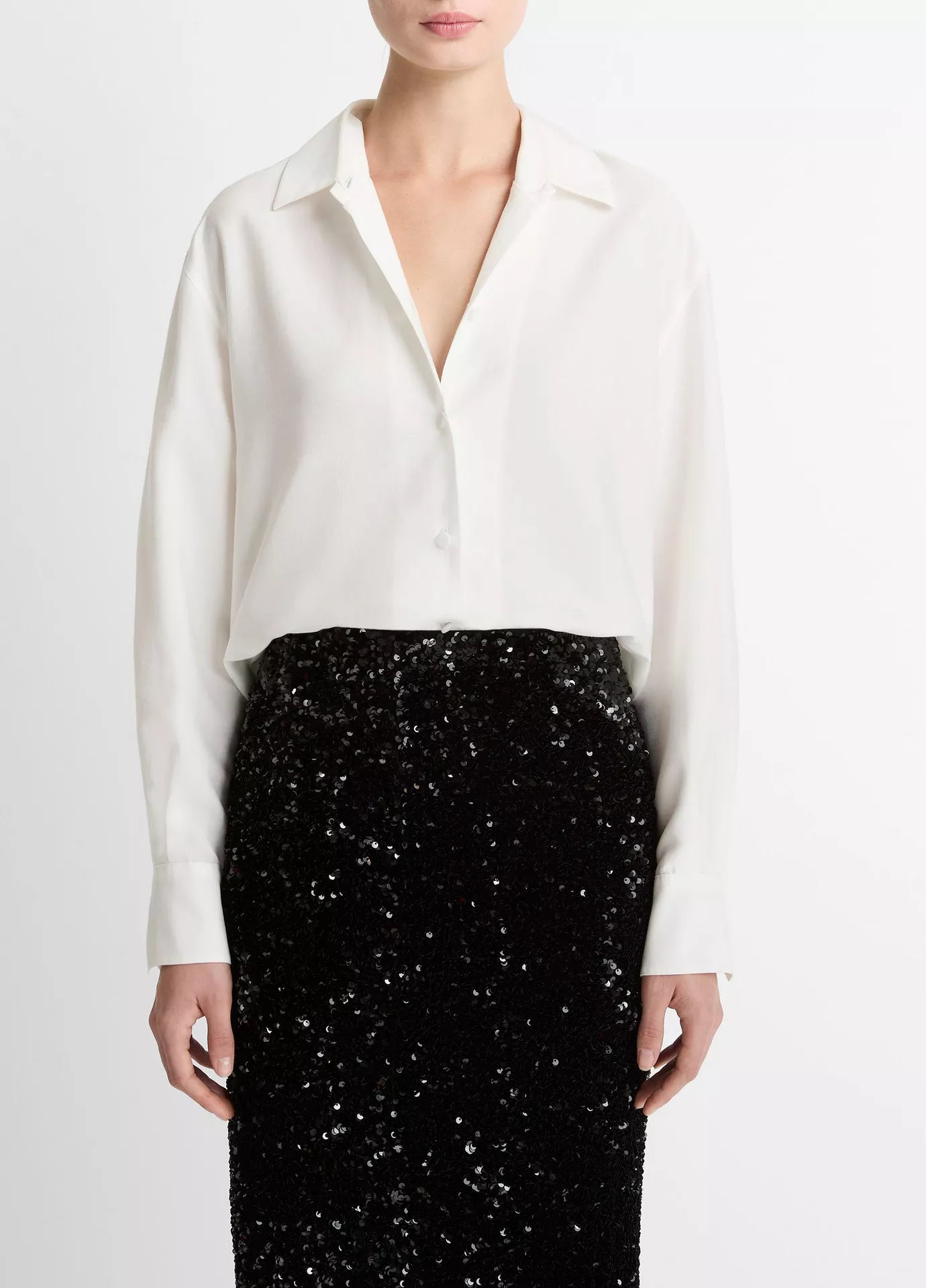 Vince Refined Twill Covered-Button Shirt