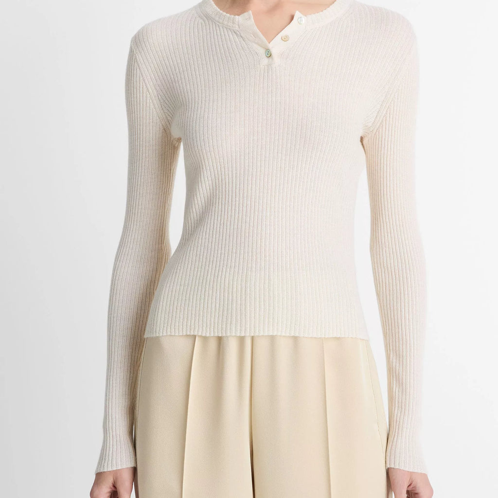 Vince  Ribbed Cashmere-Silk Henley Sweater