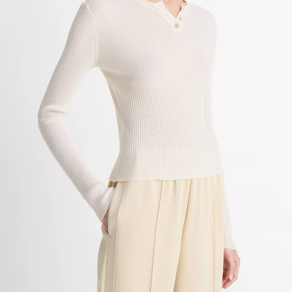 Vince  Ribbed Cashmere-Silk Henley Sweater