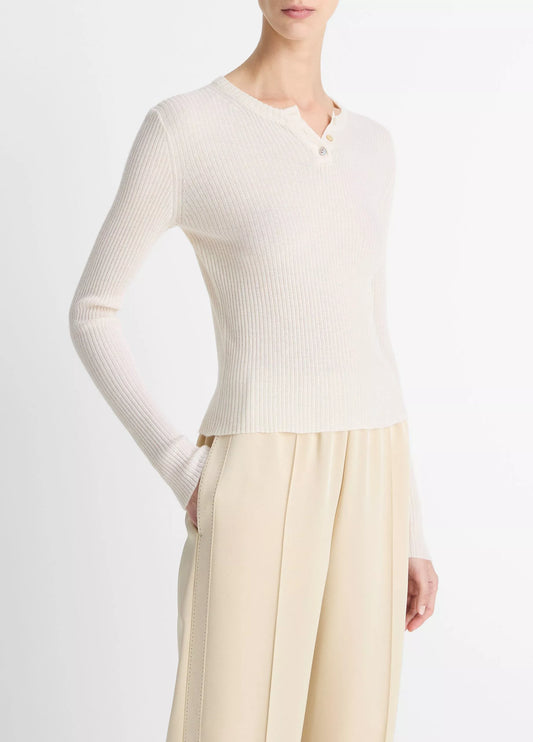 Vince  Ribbed Cashmere-Silk Henley Sweater