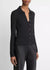 Vince  Ribbed Collared Long-Sleeve Button-Front Top