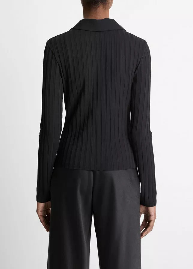 Vince  Ribbed Collared Long-Sleeve Button-Front Top