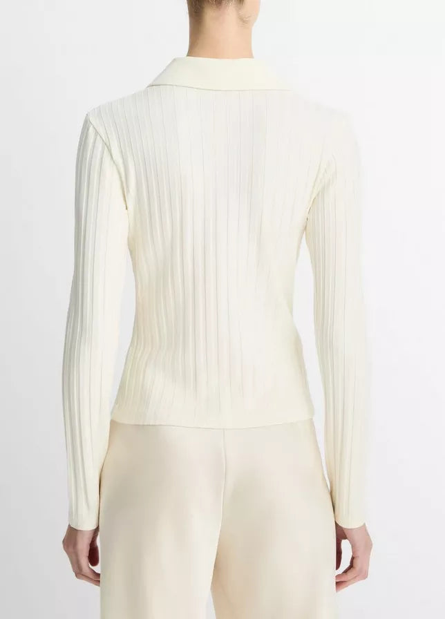 Vince  Ribbed Collared Long-Sleeve Button-Front Top