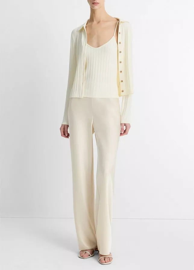 Vince  Ribbed Collared Long-Sleeve Button-Front Top