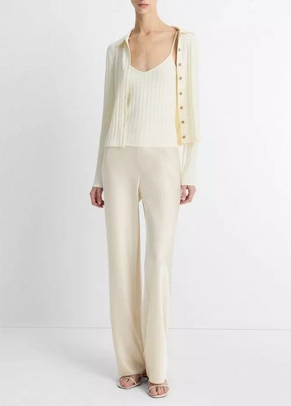 Vince  Ribbed Collared Long-Sleeve Button-Front Top