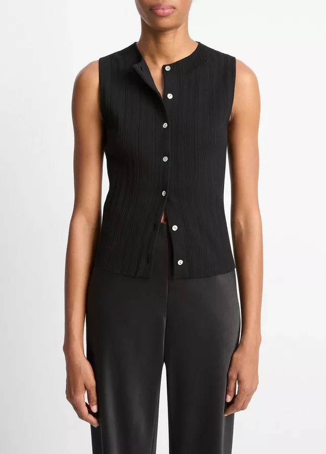 Vince Ribbed Italian Cotton-Blend Button-Front Sweater Shell