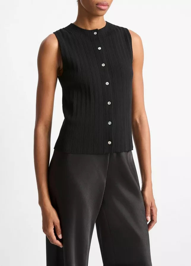 Vince Ribbed Italian Cotton-Blend Button-Front Sweater Shell