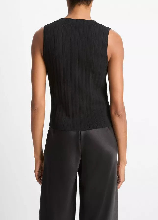 Vince Ribbed Italian Cotton-Blend Button-Front Sweater Shell