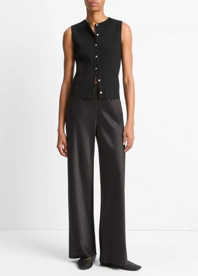 Vince Ribbed Italian Cotton-Blend Button-Front Sweater Shell