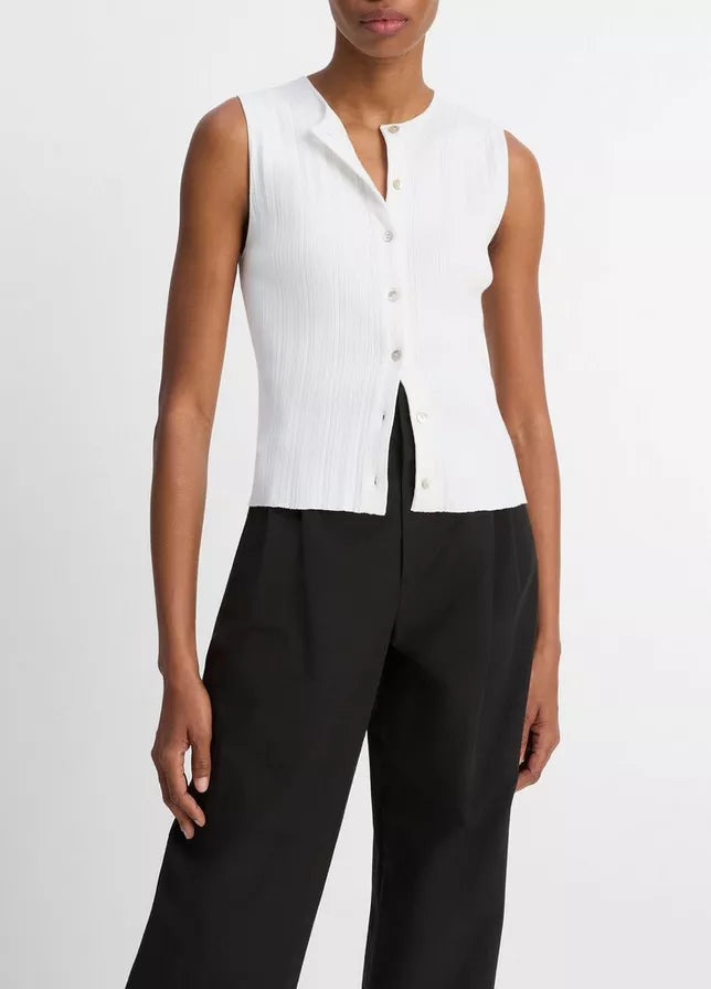 Vince Ribbed Italian Cotton-Blend Button-Front Sweater Shell