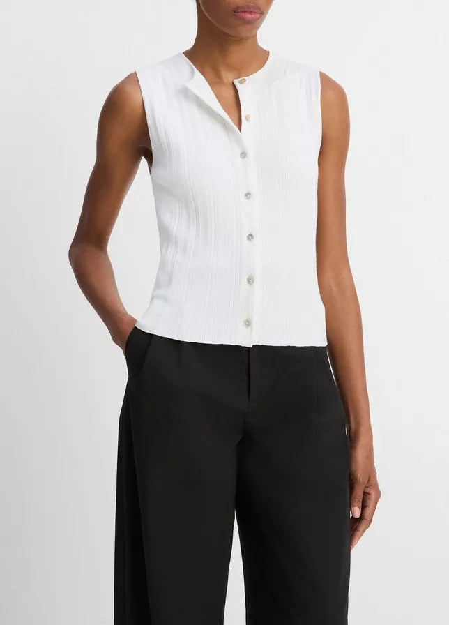 Vince Ribbed Italian Cotton-Blend Button-Front Sweater Shell