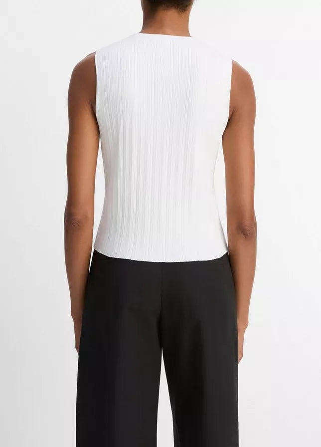 Vince Ribbed Italian Cotton-Blend Button-Front Sweater Shell