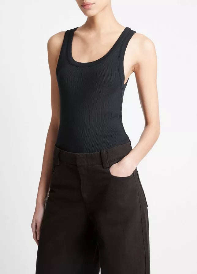Vince Ribbed Scoop-Neck Tank
