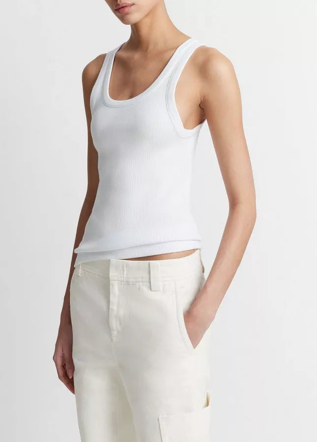 Vince Ribbed Scoop-Neck Tank