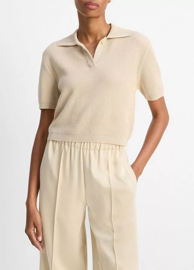 Vince Ribbed Silk-Cotton Polo Sweater