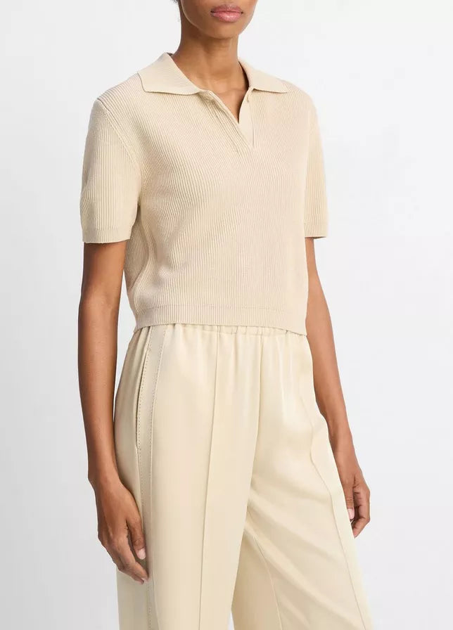 Vince Ribbed Silk-Cotton Polo Sweater