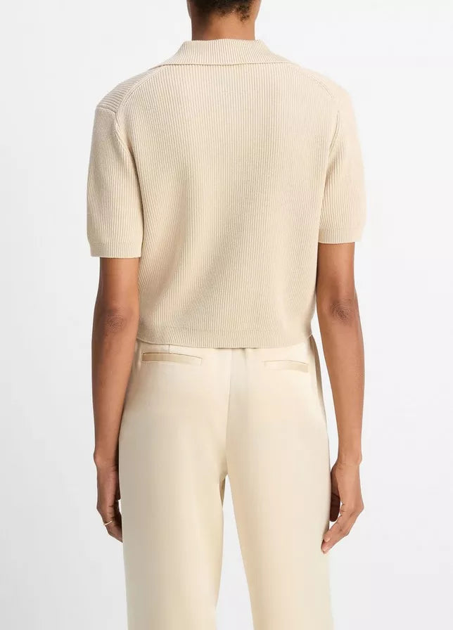 Vince Ribbed Silk-Cotton Polo Sweater