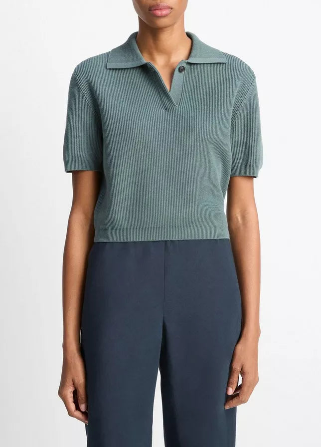 Vince Ribbed Silk-Cotton Polo Sweater