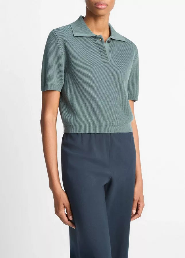 Vince Ribbed Silk-Cotton Polo Sweater