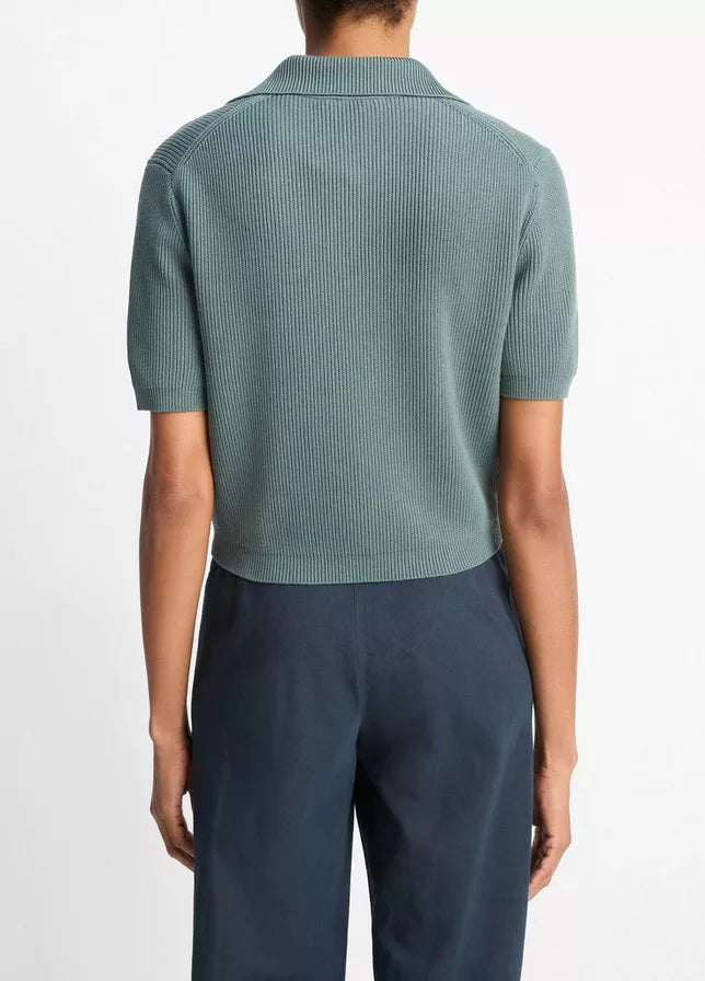 Vince Ribbed Silk-Cotton Polo Sweater