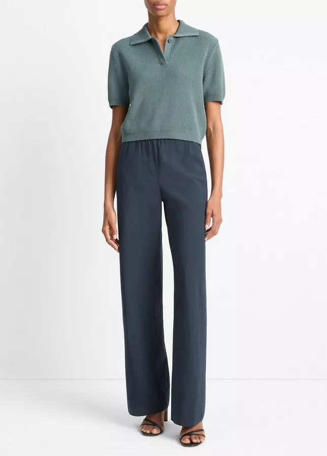 Vince Ribbed Silk-Cotton Polo Sweater
