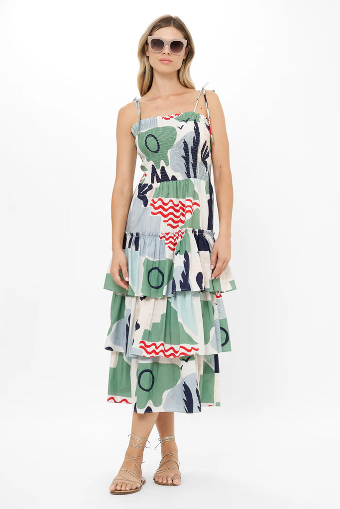 Oliphant Smocked Tie Strap Midi Dress