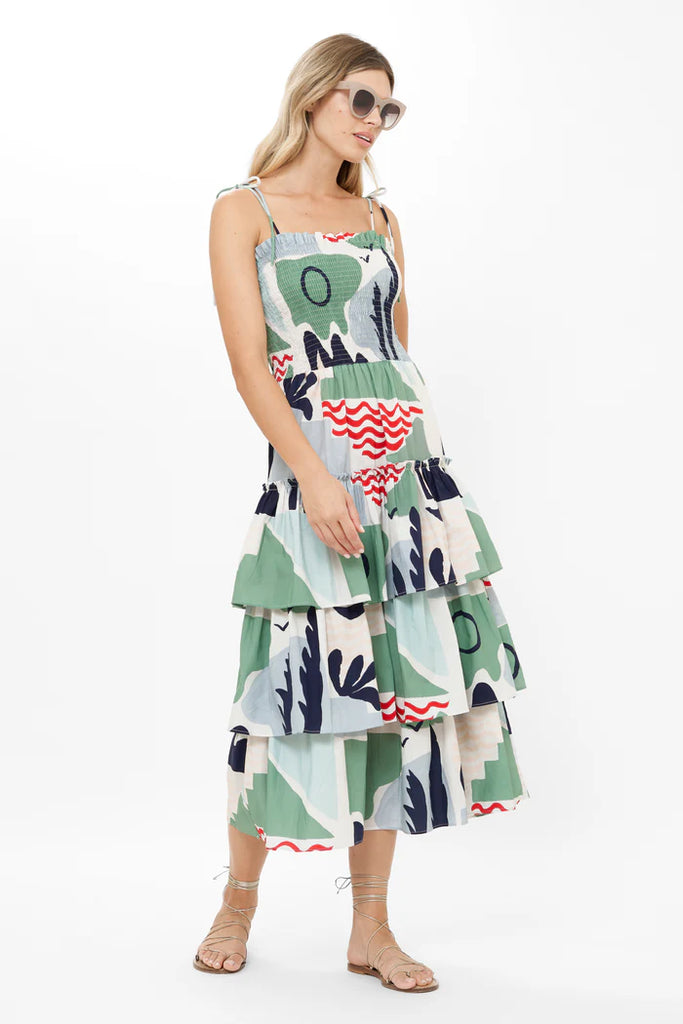 Oliphant Smocked Tie Strap Midi Dress