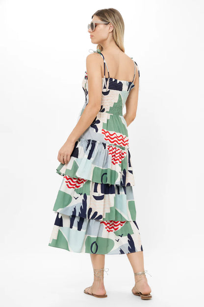 Oliphant Smocked Tie Strap Midi Dress