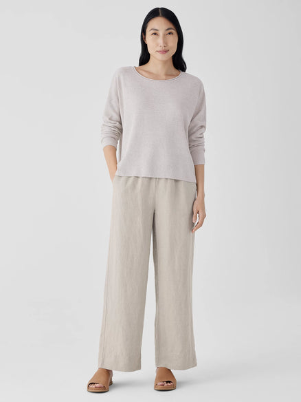 Eileen Fisher Wide Leg Cropped Pants In Washed Organic Linen Delave in  White