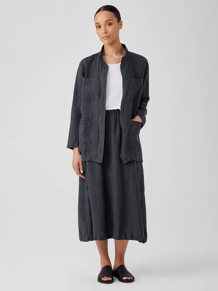 Eileen Fisher Washed Organic Linen Délavé Stand Collar Jacket