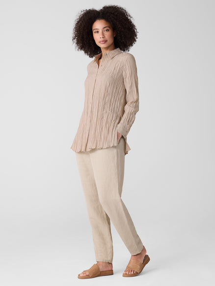 Eileen Fisher Crinkle Silk Habutai Classic Collar Shirt