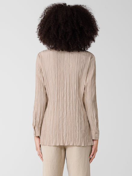 Eileen Fisher Crinkle Silk Habutai Classic Collar Shirt