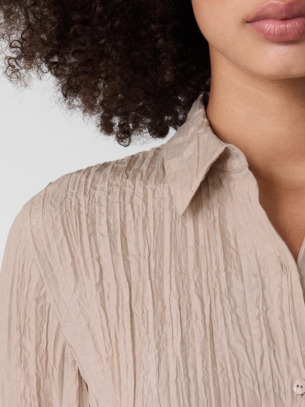 Eileen Fisher Crinkle Silk Habutai Classic Collar Shirt