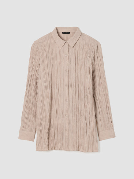 Eileen Fisher Crinkle Silk Habutai Classic Collar Shirt
