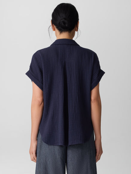 Eileen Fisher Organic Cotton Lofty Gauze Notch Collar Top