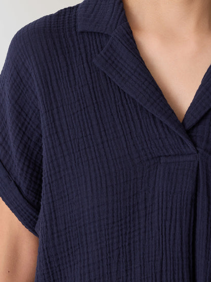 Eileen Fisher Organic Cotton Lofty Gauze Notch Collar Top