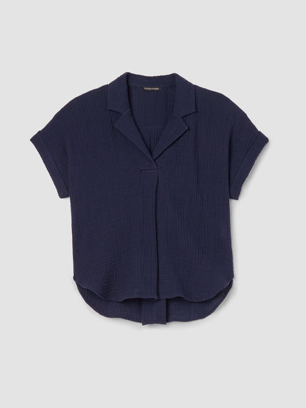 Eileen Fisher Organic Cotton Lofty Gauze Notch Collar Top