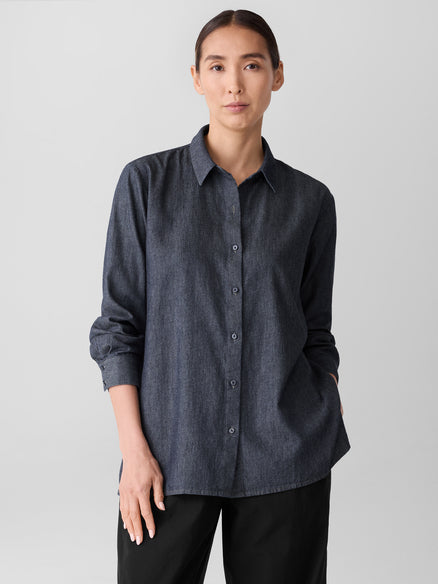 Eileen Fisher Airy Organic Cotton Twill Classic Collar Shirt