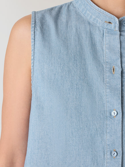 Eileen Fisher Airy Organic Cotton Twill Sleeveless Shirt