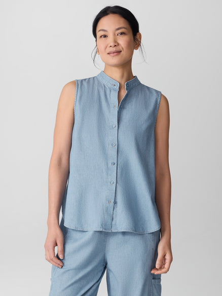 Eileen Fisher Airy Organic Cotton Twill Sleeveless Shirt