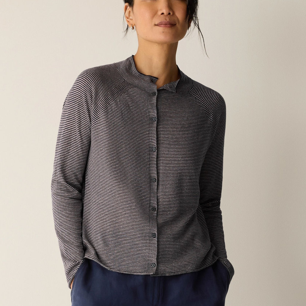 Eileen Fisher Organic Linen Cotton High Collar Cardigan