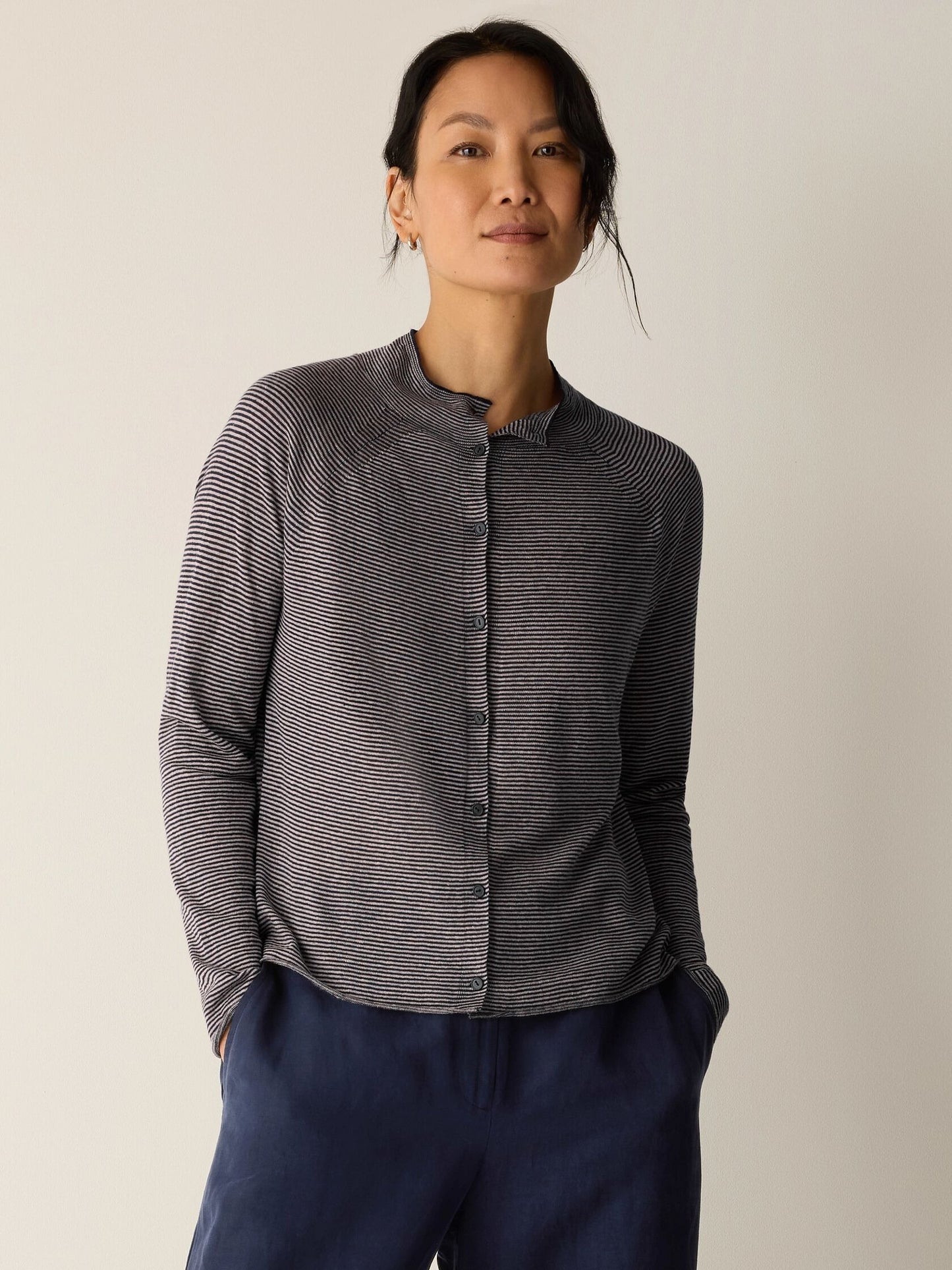 Eileen Fisher Organic Linen Cotton High Collar Cardigan