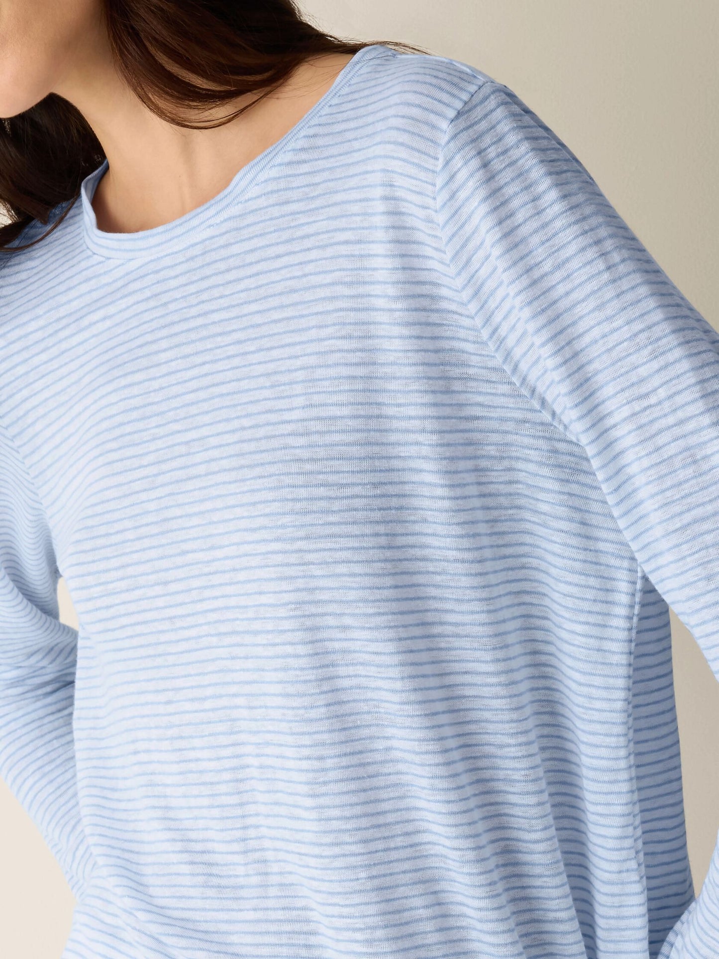 Eileen Fisher Striped Organic Linen Jersey Long-Sleeve Tee