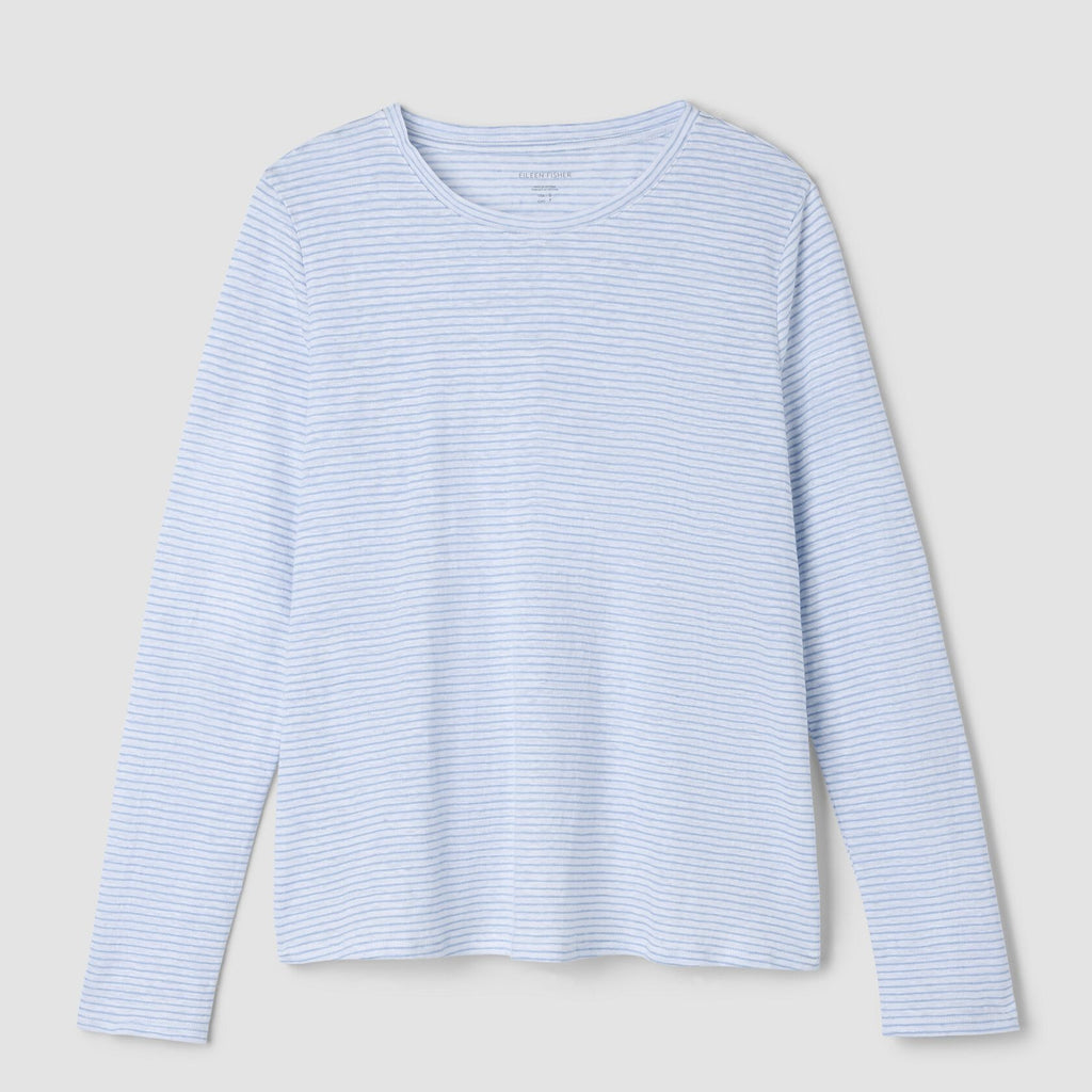 Eileen Fisher Striped Organic Linen Jersey Long-Sleeve Tee