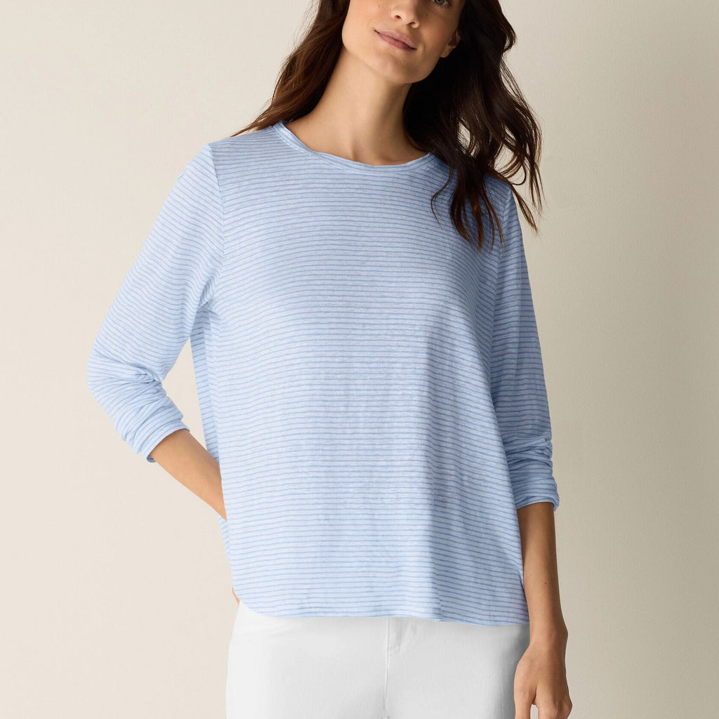 Eileen Fisher Striped Organic Linen Jersey Long-Sleeve Tee