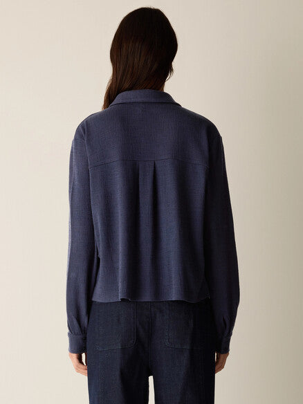 Eileen Fisher Cross Hatch Stretch Jersey Classic Collar Shirt