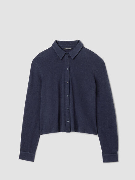 Eileen Fisher Cross Hatch Stretch Jersey Classic Collar Shirt